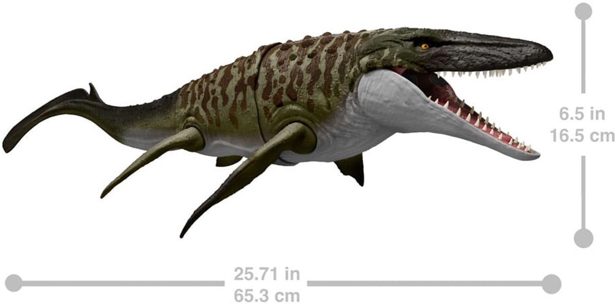 Jurassic World Rebirth Bijtende en Explosieve Mosasaurus, actiefiguur en mini-Dilophosaurus, dinosaurusspeelgoed met kaken die ver open kunnen, beweegbaar, ziet eruit als in de film — afbeelding 8