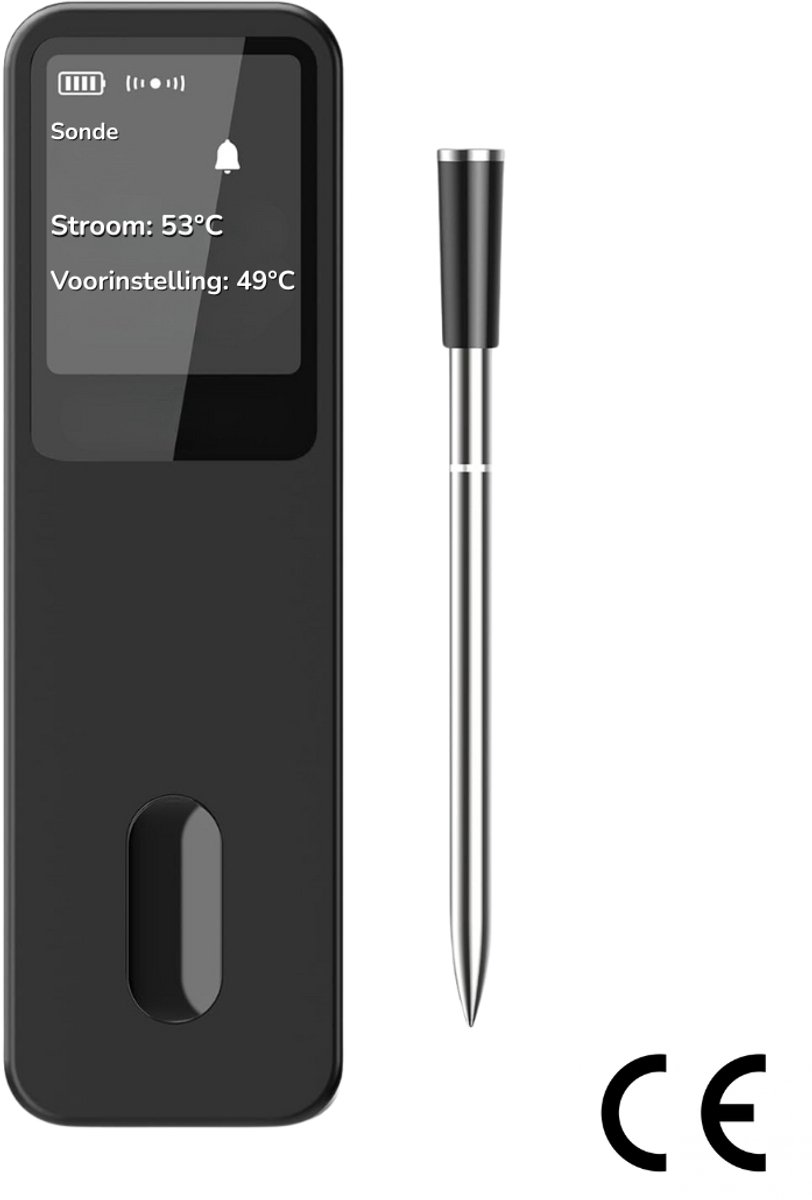 BBQ Vleesthermometer, Draadloze Barbecuethermometer, Bluetooth met App, IP67 Waterdicht, Kerntemperatuurmeter, Groot Display, Braadthermometer, App Bediening, voor Barbecue, Oven, Rotisserie