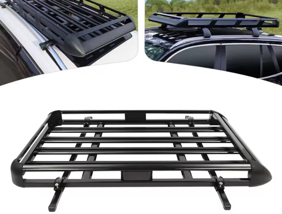Universeel Dakrek Auto - Bagagemand Aluminium - 140x100 cm - Imperiaal voor Dakrails - Zwart - Incl. Montageset