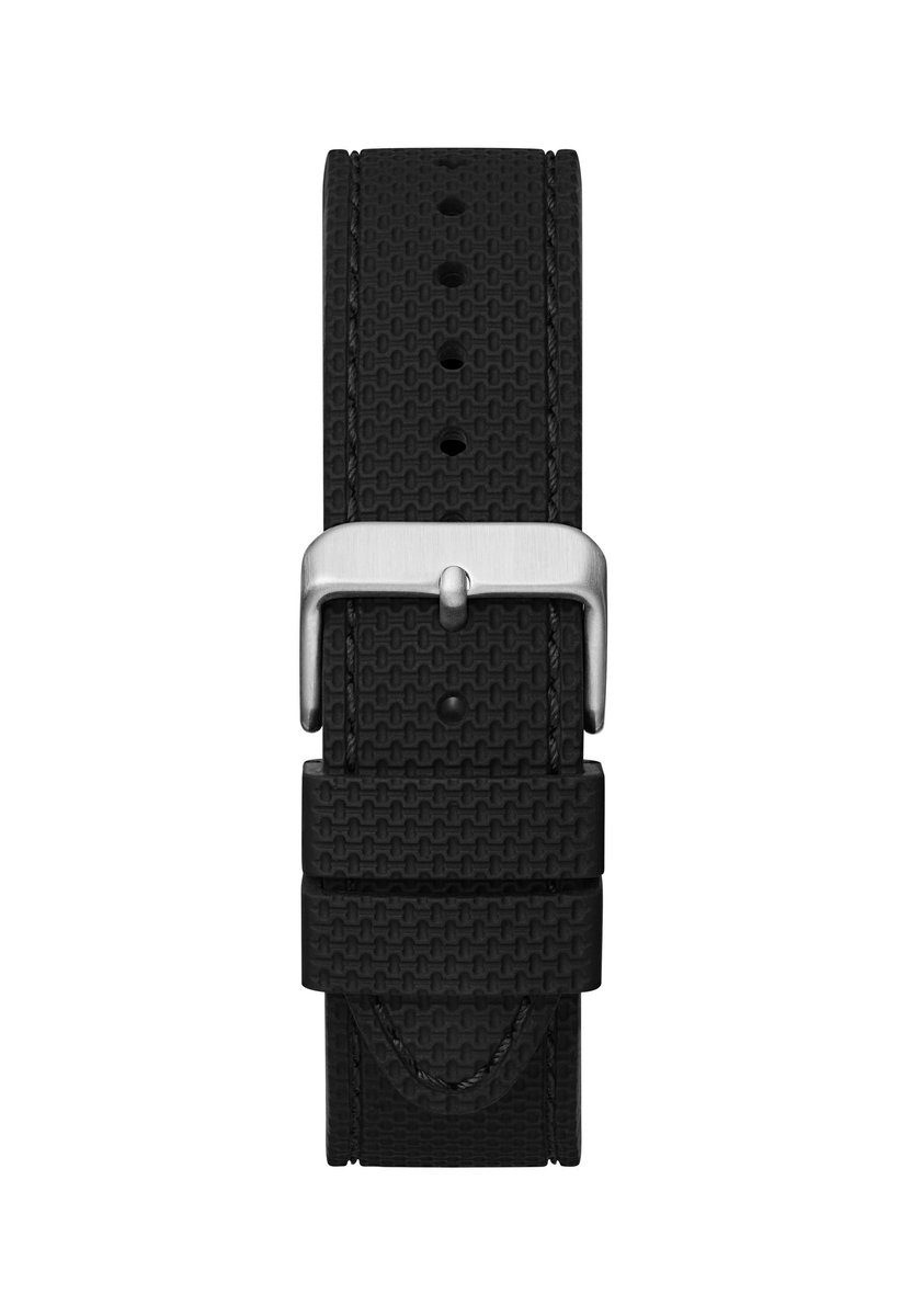 Guess East Quartz Analoog Horloge Zwart Case: 100% Recycled Steel | Armband: 100% Silicone 42 mm GW0715G1M