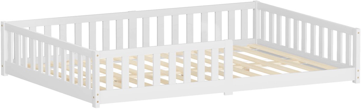 ml-design kinderbed 140x200 cm vloerbed massief grenehouten peuter- en juniorbed met stevige lattenbodem en valbeveiliging wit eenpersoons bedframe voor jongens en meisjes montessori speelbed minimalistisch design