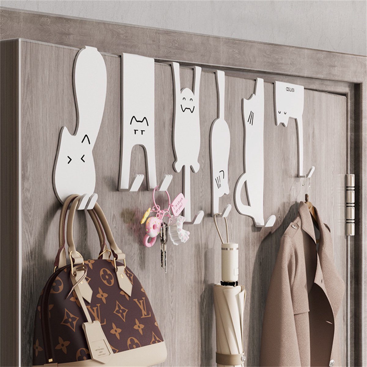 Ynkkvre -metalen kattendeurhaken, schattige witte haken - Deze deurhaken zijn eenvoudig te installeren en perfect voor het ophangen van kleding/tassen/sleutels/sjaals in de slaapkamer/woonkamer/keuken