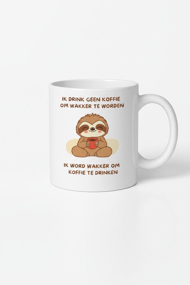 Leuke Sloth Koffiemok - "Ik Drink Geen Koffie Om Wakker Te Worden