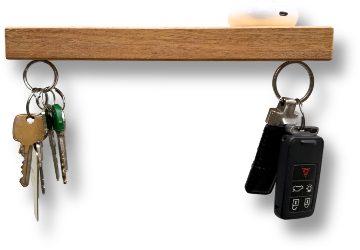 HangKey Plankie X Iroko * LIMITED EDITION ! * - Wandplank Sleutelrekje van Massief Iroko hout - Sleutelkastje voor Binnen - Houten Sleutelhouder en Organizer - 24,5 x 7 x 2,4 cm