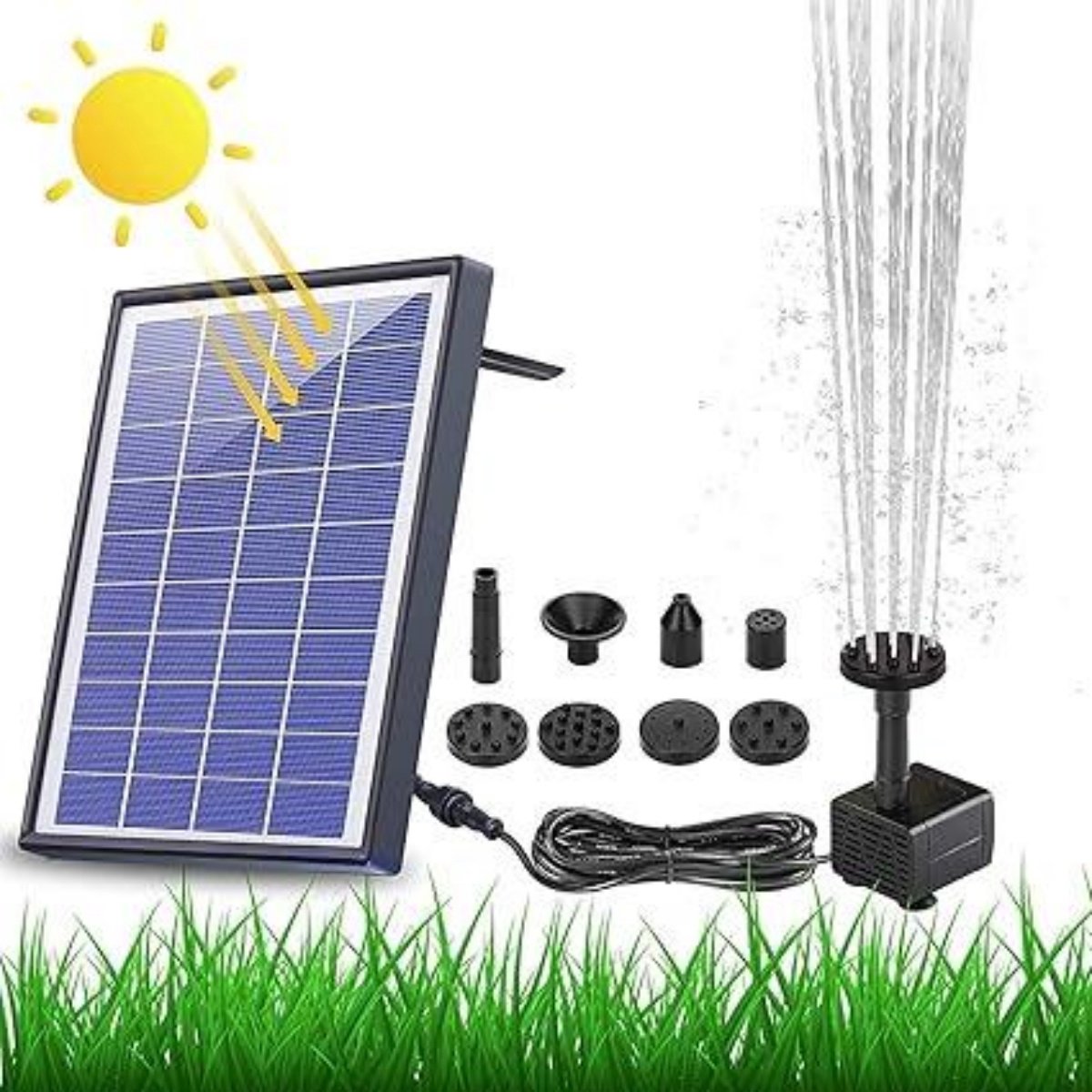 GELLDG Zonne-energie Tuinvijverpomp - 12V5W - Brunnenpompen voor tuinvijvers - 6 Fonteinmodi - Geschikt voor Tuin, Vogelbad en Vissenkom - Kunststof - 22.5x19.5cm