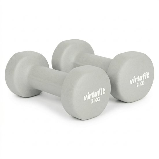 VirtuFit Vinyl Dumbbell Pro Set - 2x 2 kg - Grijs - Gewichten - Dumbbell - Duurzaam Materiaal - Krachttraining - Geschikt voor Zumba, Aerobics en Body Toning