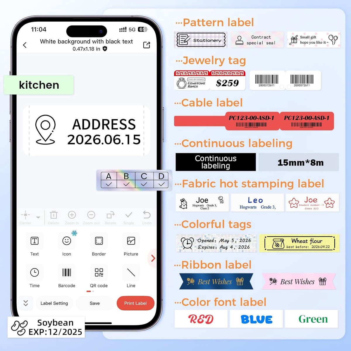 Phomemo A30 - Draagbare Labelprinter - Inkless Thermische Transfer Printer - 203 DPI Kristalheldere Prints - Bluetooth Wireless Connect - 1.200 mAh Oplaadbare Batterij - Compact & Lichtgewicht - Eco-Vriendelijk Label Ontwerp - Groen — afbeelding 3
