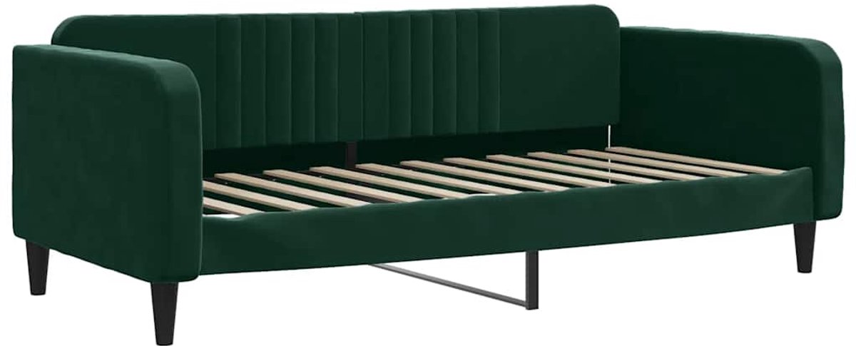 vidaXL Slaapbank - 100x200 - cm - fluweel - donkergroen