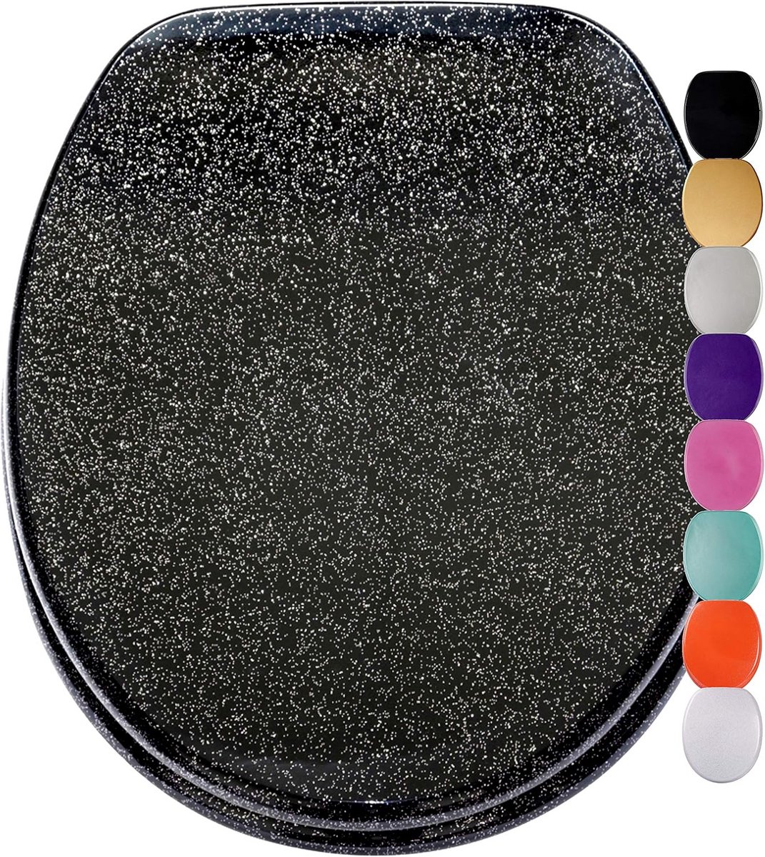 Glitter WC-bril Zwart met Softclose - Hoge Kwaliteit Houten Toiletbril