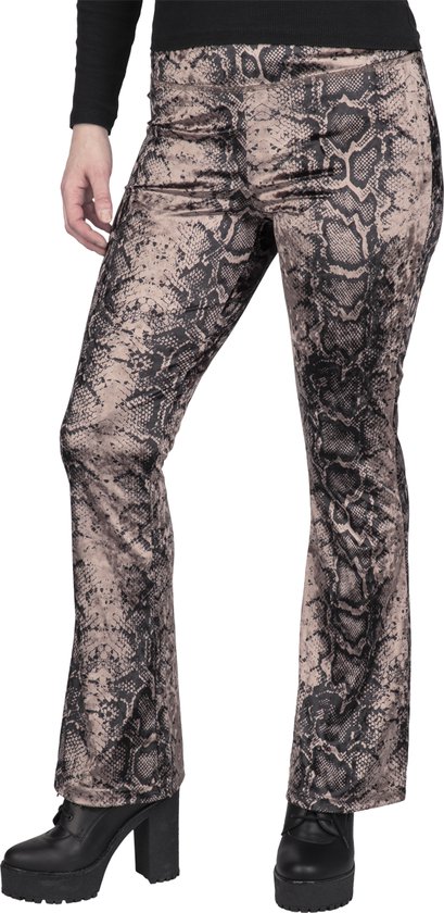 Flared broek met bruin/zwart slangenprint patroon
