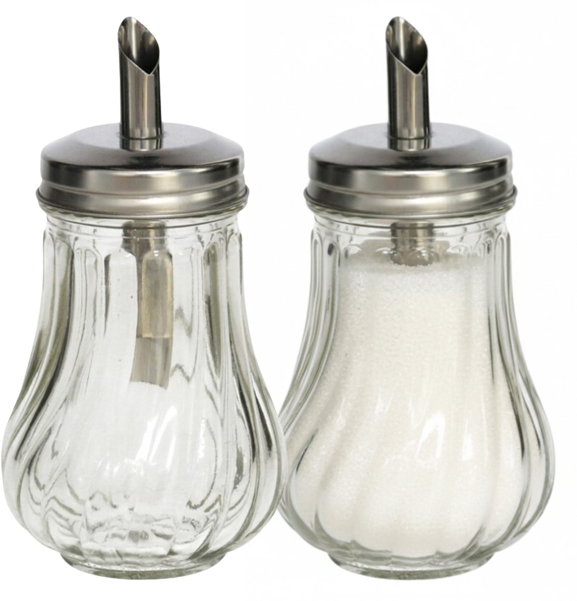 Gerimport Suikerpot / strooier - 2x - glas met RVS tuit - 210 ml - dispenser