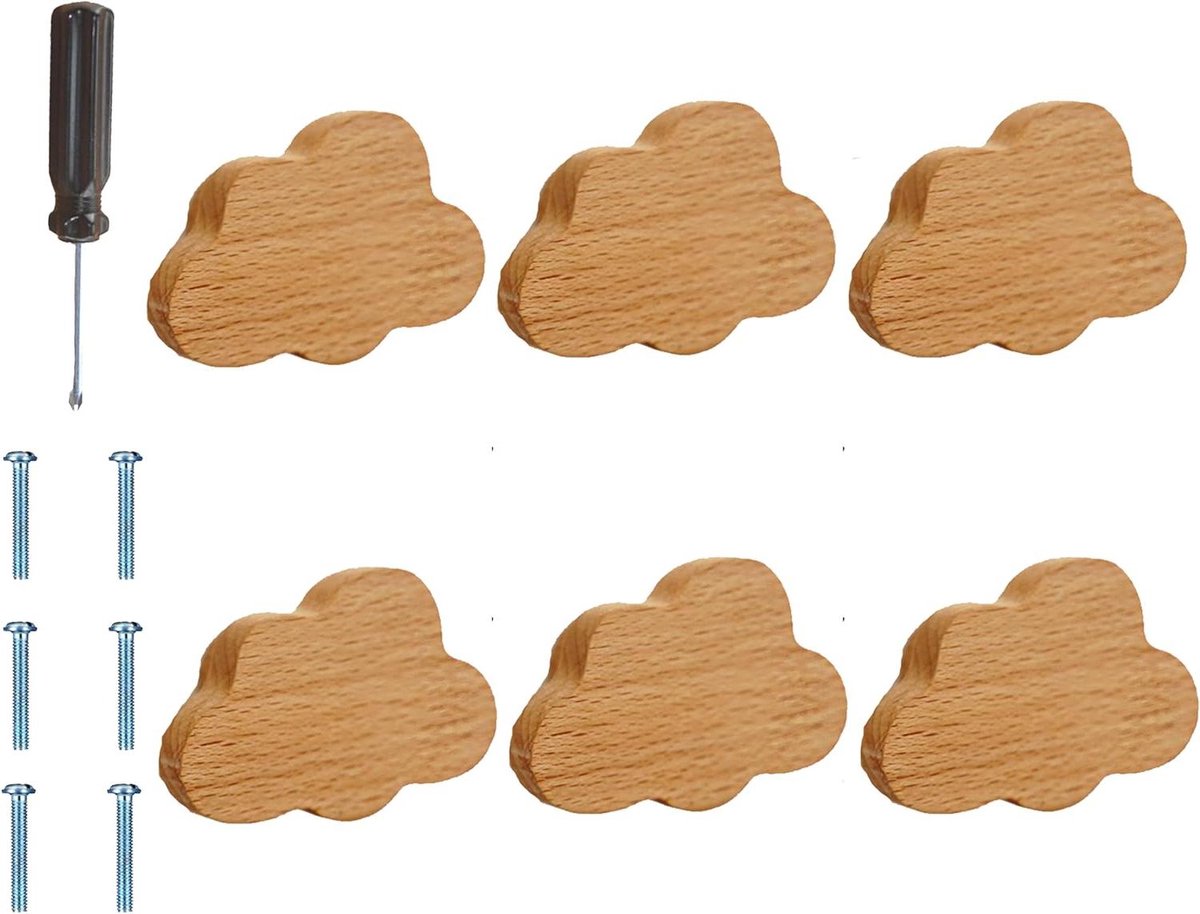 6 stuks houten kastknoppen met wolk design voor huis keuken slaapkamer - ladegrepen - kled