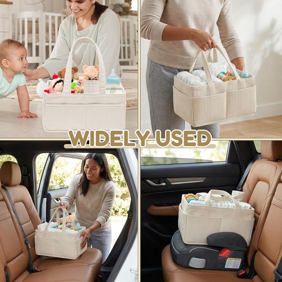 Luiertas - luier organizer - Luieropbergmand - luier opberger - Grote opbergmand voor baby's - Geschikt voor het opbergen van luiers, billendoekjes, flesjes en speelgoed - 36*20*18 cm - Gebroken wit van Merkloos — afbeelding 5