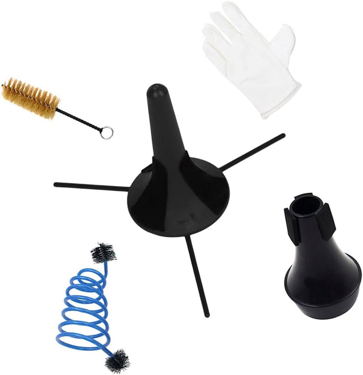 Reinigingsset voor trompet - 5-delig met standaard, accessoires en handschoenen
