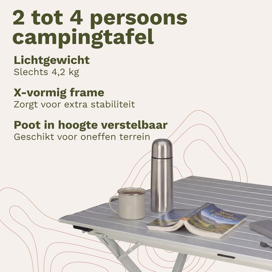 TRVLMORE Campingtafel - 80x58x71 cm - Lichtgewicht met Aluminium Frame - Vouwtafel Verstelbaar - Kampeertafel - Klaptafel - Zilver van Merkloos — afbeelding 3