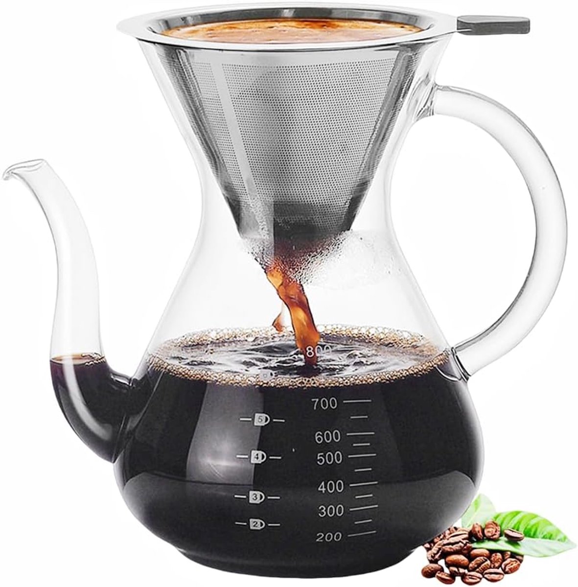 Glazen Koffiezetapparaat - Met RVS Filter - Koffiekaraf - Koffiekan - Handfilter Koffiepot - 800ml