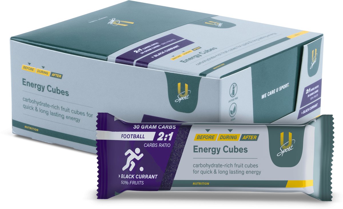 U-Sport Energy Cubes Football - Black Currant - 30g Koolhydraten - 12 zakjes - Voetbal Energie