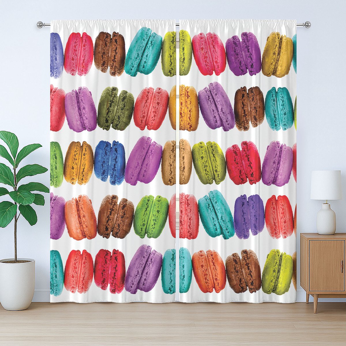 ABAKUHAUS Kleurrijk rustiek gordijn, café-koekjesdesign, slaapkamergordijn met plooien, lussen en haken, 280 x 225 cm, bruin, paars, rood
