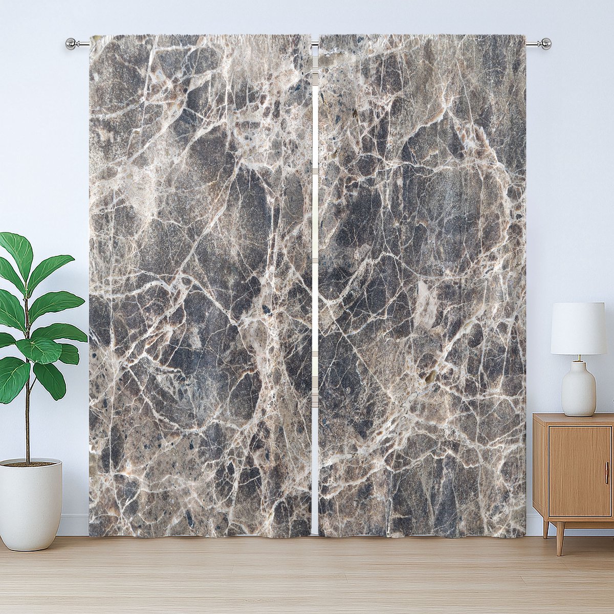 ABAKUHAUS Marmeren Rustiek Gordijn, Keramische Stijl Grunge, Gordijn met Plissébanden, Lussen en Haken, 280 x 260 cm, Bruin Beige Donker Taupe