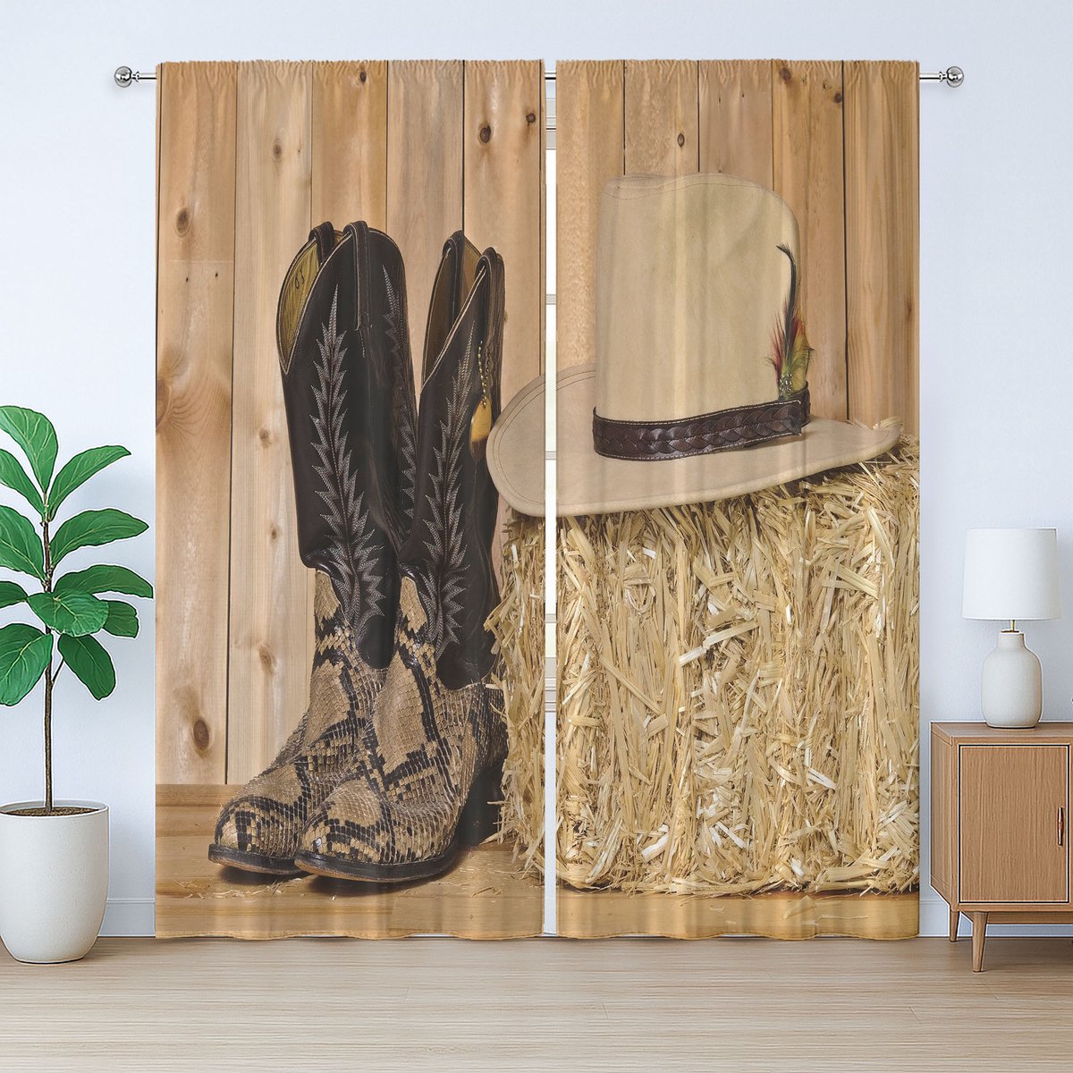 ABAKUHAUS Western Rustic Gordijn, Texas Snake Cowboy, Slaapkamergordijn met lussen en haken, 280 x 260 cm, Crèmebruin