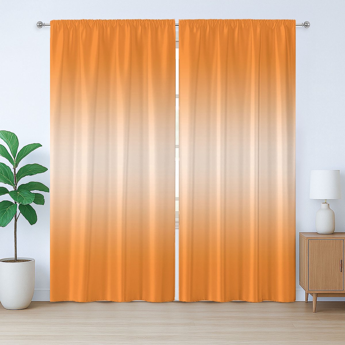 ABAKUHAUS Ombre Rustiek Gordijn, Zomerse Strandprint, Universele Gordijnen met Bandjes en Lussen voor de Woonkamer, 280 x 175 cm, Oranje