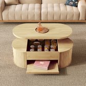 Verstelbare salontafel - salontafel met gebogen houten zijpanelen - uitschuifbaar rek - multifunctioneel woonkamermeubel - houtkleur