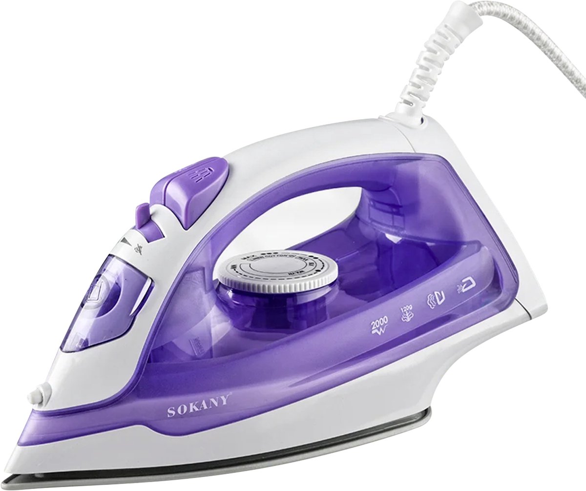 Sokany, Stoomstrijkijzer 2000W met Zelfreinigend Systeem en 180ml Reservoir, Paars