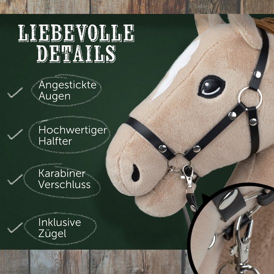 Pink Papaya Hobby Paard, met halster en trens, stokpaardje voor hobby horsing, paard om op te rijden voor kinderen van Pink Papaya — afbeelding 5