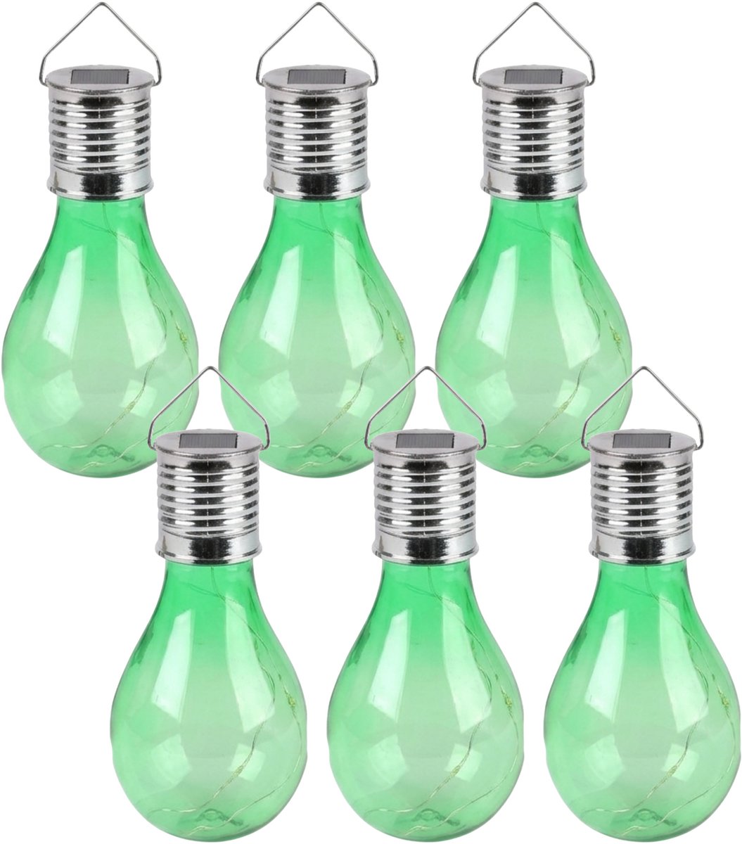 Sunnydays Solar sfeer hanglamp - 6x - tuin - lampenbol - groen - kunststof - 15 cm - ophan