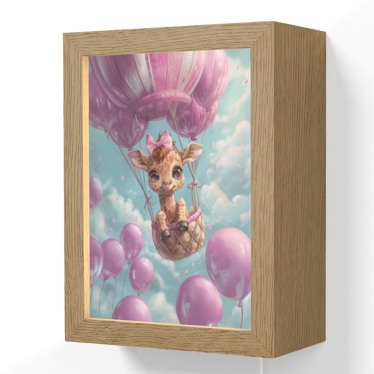 Wandlamp 15x20 cm - Oplaadbaar - Luchtballon - Giraf - Ballon - Wolken - Paars - Wandlampe