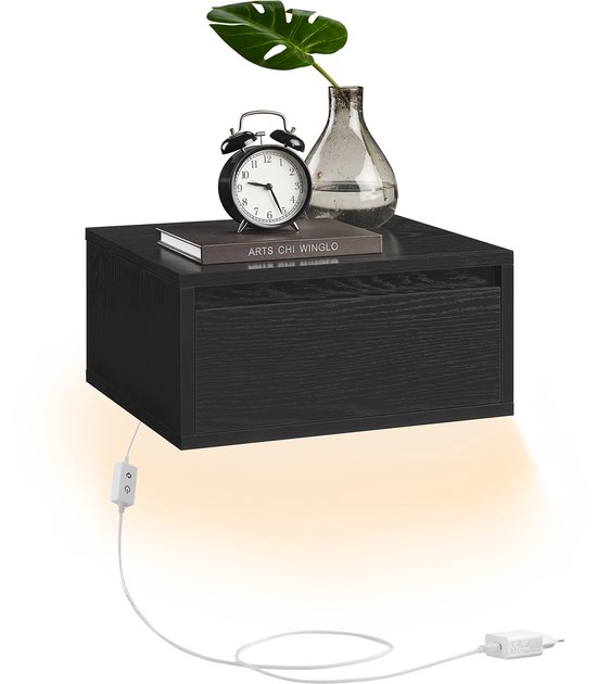 VASAGLE - Nachtkastje - 3 Lichtkleuren - Wandplank met Lade