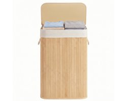 SONGMICS - Wasmand - Wasmand van Bamboe met Deksel - Opvouwbaar - Uitneembare Waszak - Met Handgrepen
