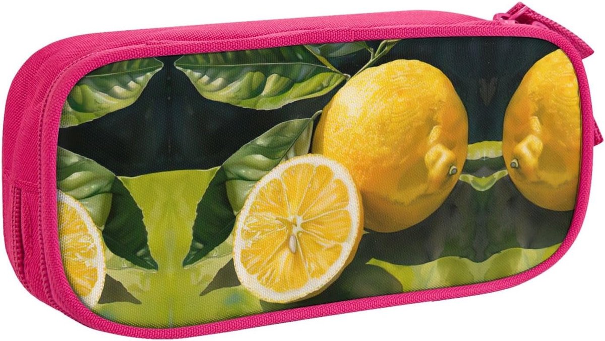 Fruit Etui - Pennentas Briefpapier - Kantoor School - Grote Capaciteit - 21 x 9 cm - Citroen Geel