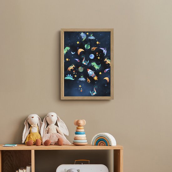 Nachtlampje 30x40 cm - Kinder lamp - Ruimte - Dino - Dinosaurus - Jongens - Tafellamp kinderkamer draadloos - Slaapkamer lampje - Bedlamp kinderen - Kinderlampje - Wandlamp babykamer - Nachtlampjes van OnlyWow — afbeelding 3