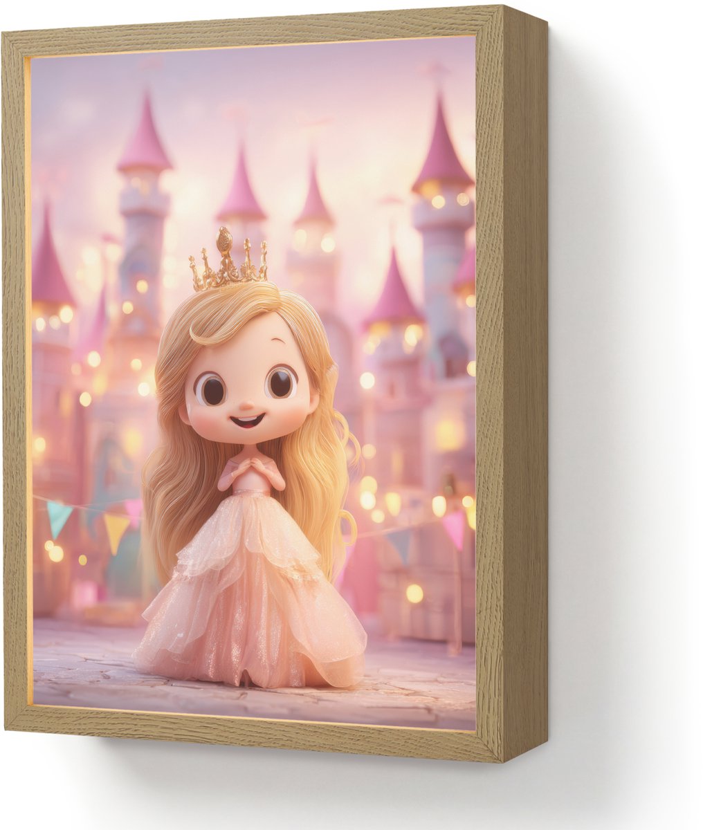 Nachtlampje 30x40 cm - Kinder lamp - Prinses - Roze - Kasteel - Tafellamp kinderkamer draa