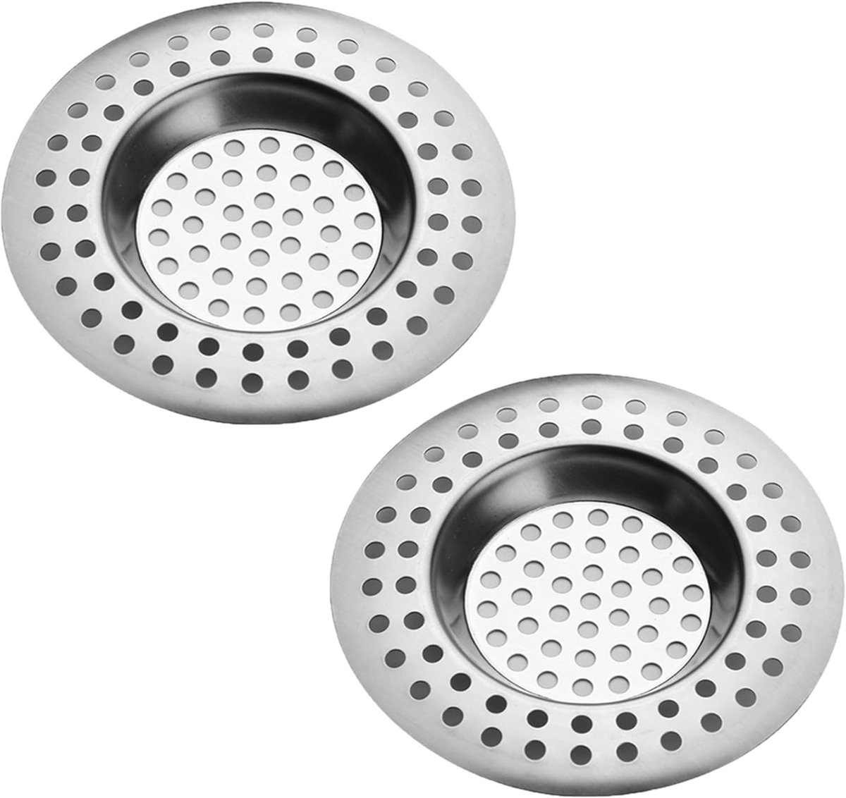 Sander Shop Roestvrijstalen keukengootsteenzeef, standaard zeefafvoerbeschermer, haar-/voedselvanger voor badkamer, keuken, douche (buitendiameter 7,6 cm, binnendiameter 4,5 cm, 2 stuks)