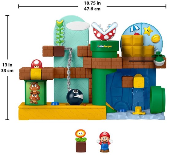 Super Mario speelset met afmetingen 13"x18.75".