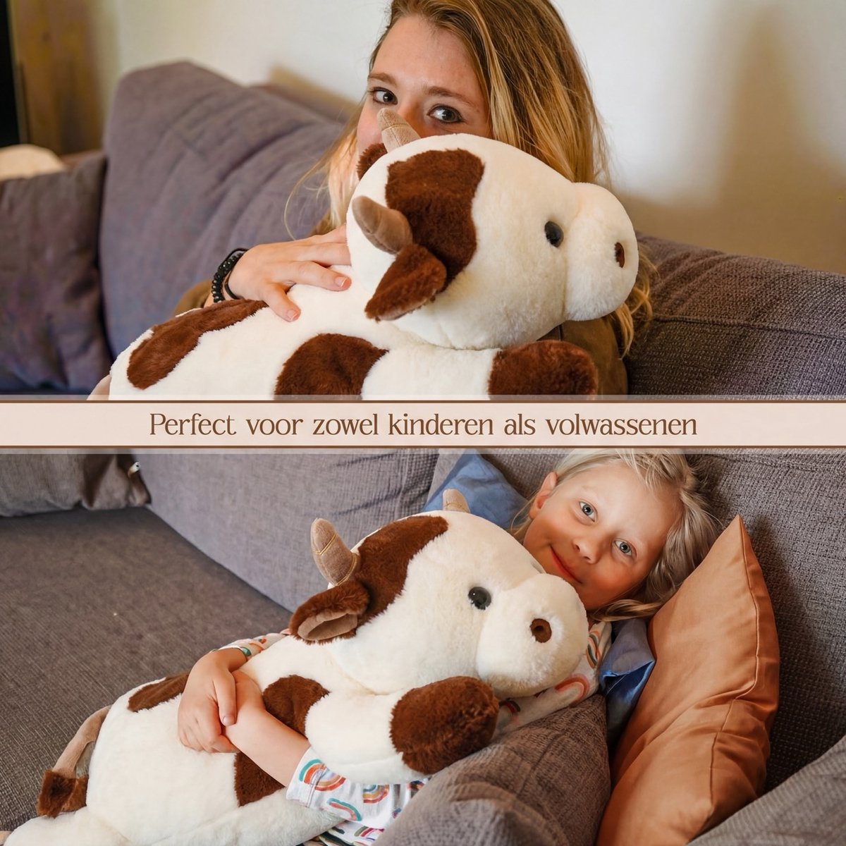 Big Baloo Verzwaringsknuffel Koe 2,5KG/70CM - Verzwaarde Zware Anxiety Knuffel - Weighted stuffed animal voor Kind & Volwassenen — afbeelding 6