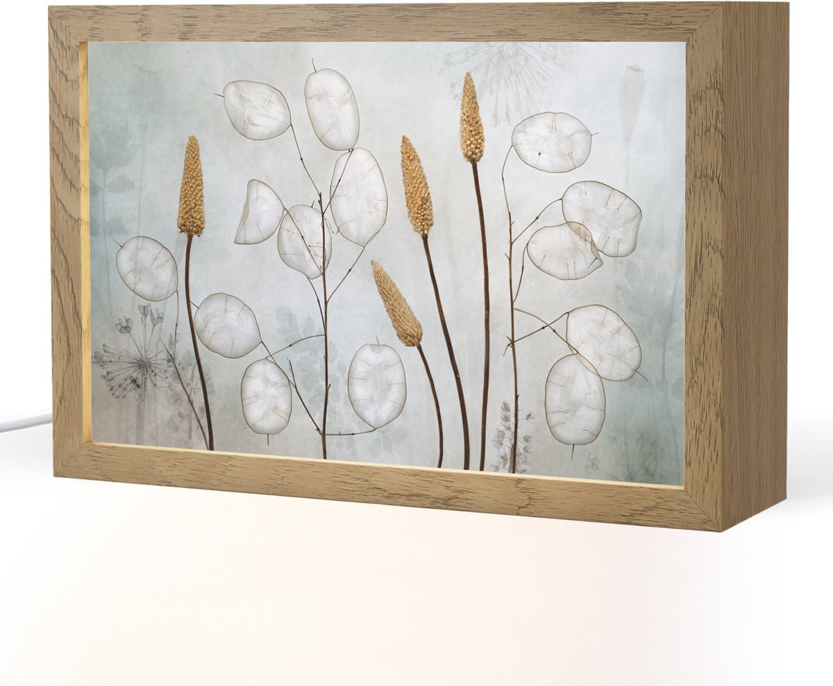 Tafellamp 30x20 cm - LED lamp - Stilleven - Droogbloemen - Natuur - Decoratieve tafellampen - Dimbaar - Tafellampje slaapkamer - Woonkamer binnen