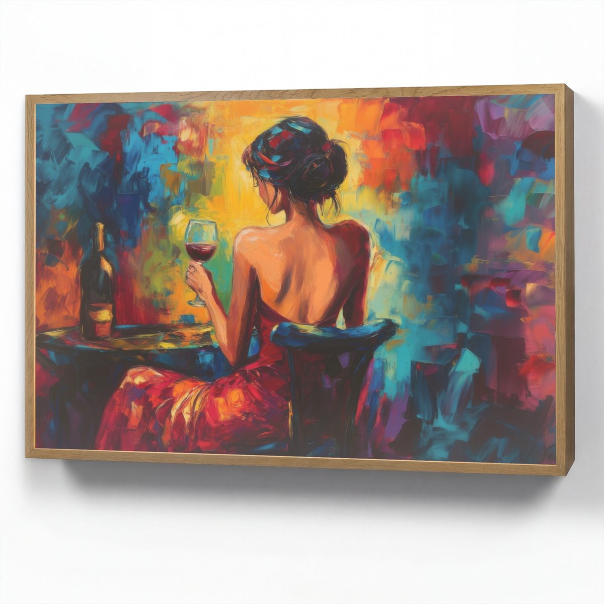 Wandlamp 90x60 cm - Oplaadbaar - Wijn - Vrouw - Sfeervol - Kleurrijk - Wandlampen binnen w