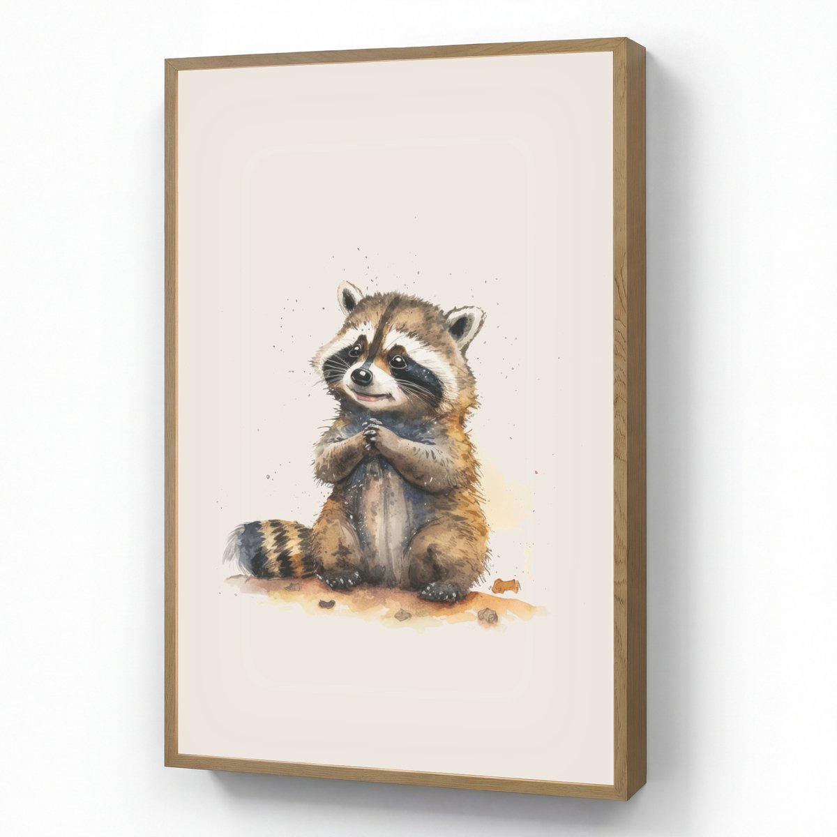 Wandlamp 70x100 cm - Oplaadbaar - Wasbeer - Waterverf - Kleuren - Dieren - Kids - Wandlamp