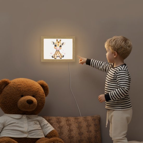 Nachtlampje 20x15 cm - Kinder lamp - Giraffe - Roze - Kauwgom - Tafellamp kinderkamer - Slaapkamer lamp - Bedlamp kinderen - Kinderlampje stopcontact - Wandlamp babykamer - Nachtlampjes van Merkloos — afbeelding 5