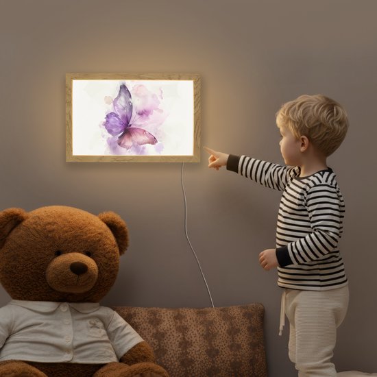 Nachtlampje 30x20 cm - Kinder lampje - Vlinder - Paars - Pastel kleuren - Tafellamp kinderkamer - Slaapkamer lamp - Bedlamp kinderen - Kinderlampje stopcontact - Wandlamp babykamer - Nachtlampjes van Merkloos — afbeelding 5