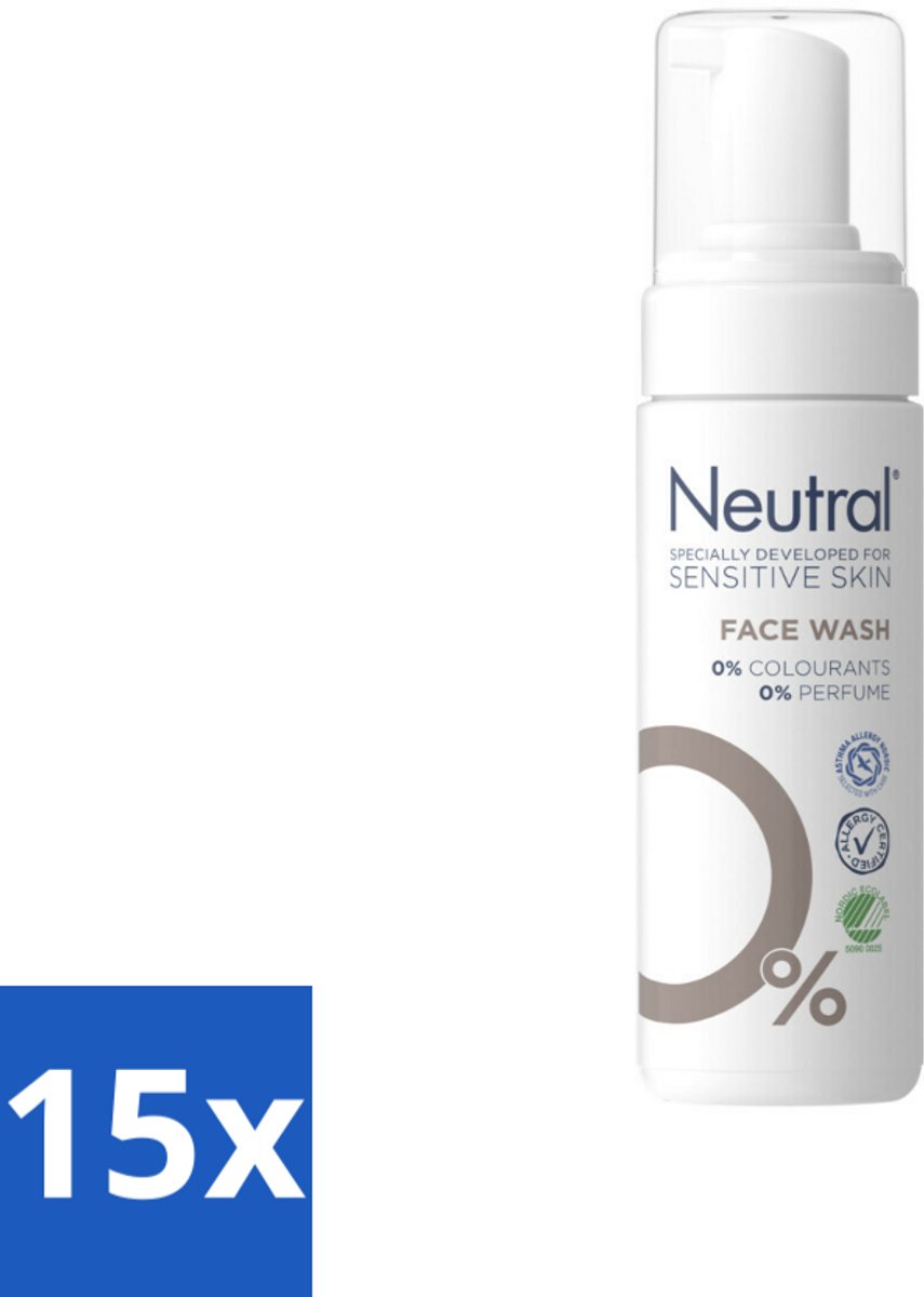 15 x Neutral – Gezichtsreiniging – Face Wash 0% Parfumvrij – 150 ml - Gevoelige Huid - Gezichtsreiniger - Milde Reiniging - Glycerine - Crème Verwijderen
