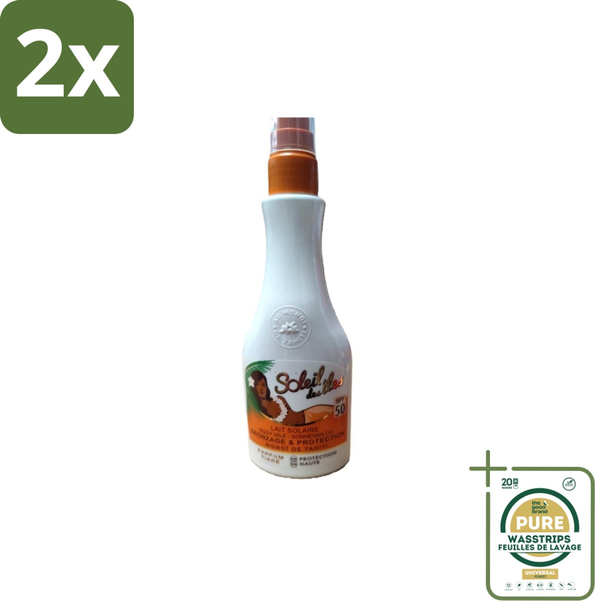 Soleil des Îles – Zonnemelk – Monoï de Tahiti SPF50 Tiaré – Beschermend - Voordeelverpakking - 2 stuks - Huidbescherming - Monoï tahiti
