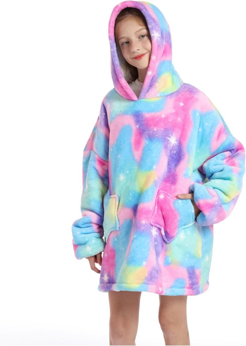 Oversized Deken Hoodie voor Kinderen en Tieners - Warm Flanellen Sweatshirt met Sterrenprint