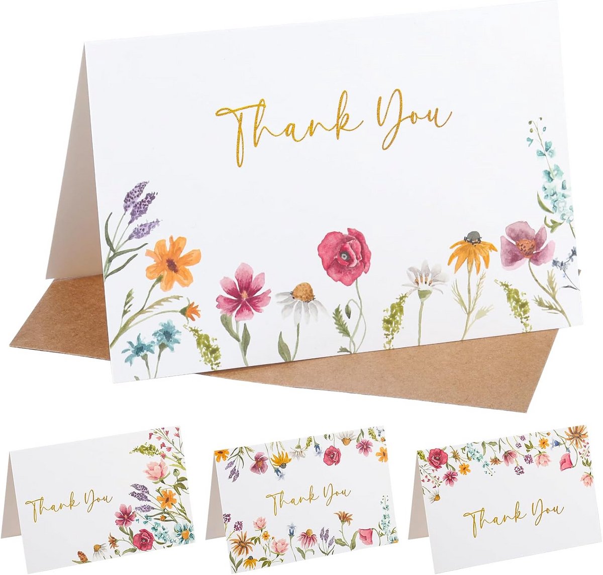 48 Wilde Bloemen Bedankkaarten Set met Enveloppen voor Bruiloft, Babyshower en Feest
