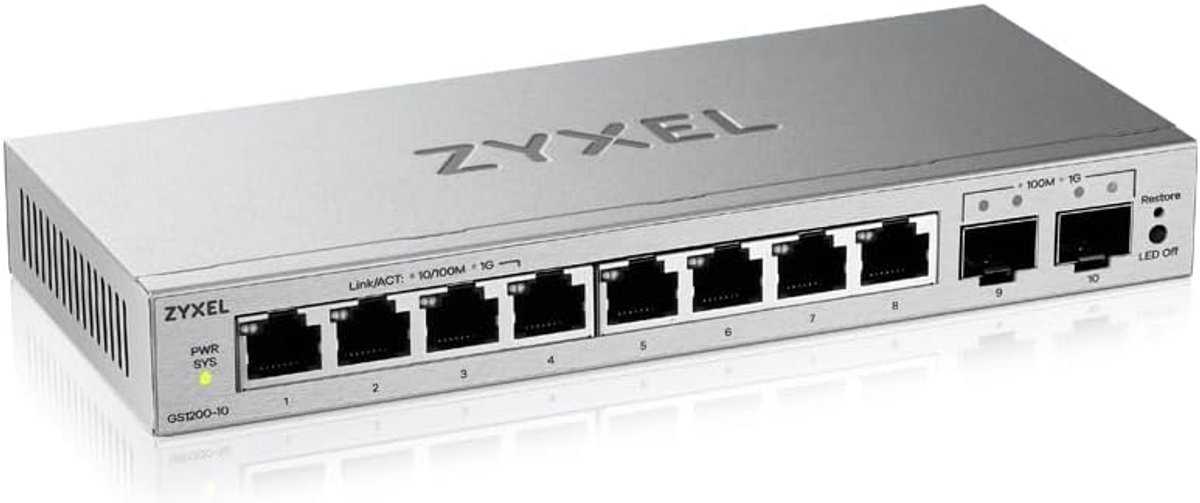 Gigabit Ethernet Switch 8 Poorten met 2 SFP Slots - Web-Managed - Fanless
