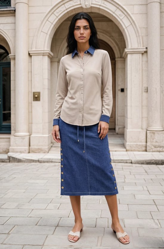 MI PIACE - Travel Blouse Denim Contrast 2731 Latte