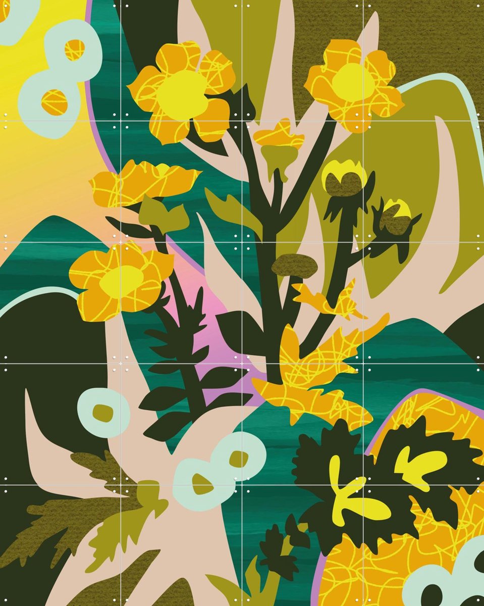 IXXI Sirens And Bird Baths Green, Megan Gallagher - 80 x 100 cm - Gratis ophangtool - Grote wanddecoratie en posters - Digitale Kunst, Kleurrijk
